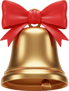 Vibrant golden christmas bell with a festive red bow for holiday celebrations png