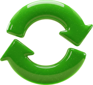 Vibrant green 3D glossy refresh arrows icon for digital reload and recycle concepts png