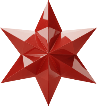 Vibrant glossy red eight pointed star with sharp geometric facets png