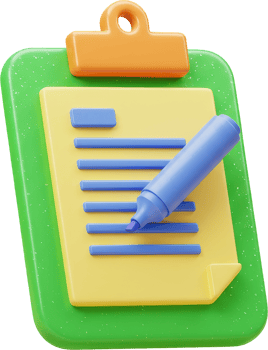 Vibrant 3D clipboard with paper and marker for note taking and highlighting png