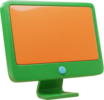 Vibrant green orange 3D computer monitor desktop screen display for technology png