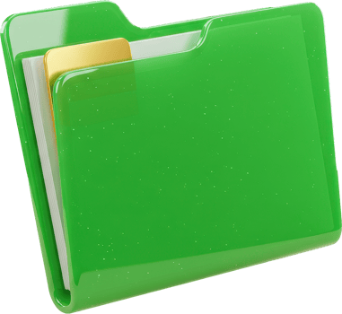 Glossy green file folder with documents and golden tab for organized data storage png