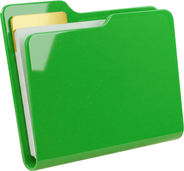 Vibrant green glossy 3D file folder for digital document storage and organization png