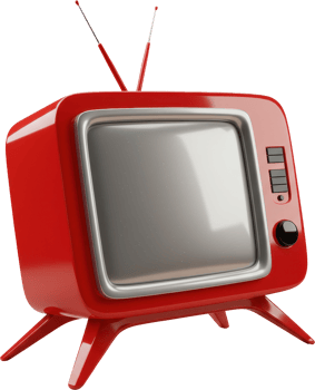 Glossy red retro television with antennas, a classic futuristic media device. png