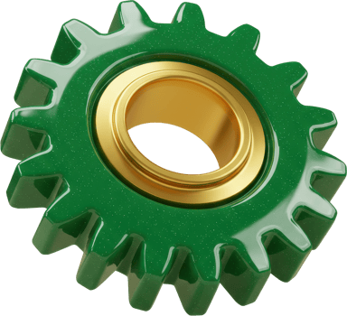 Glossy green gear with golden core, essential mechanical component for industry png