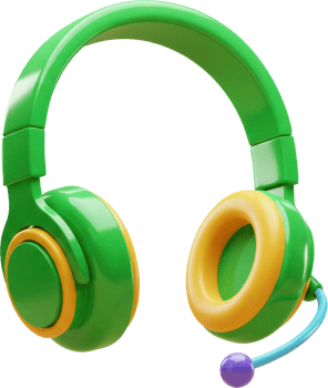 Glossy green headset with yellow accents and microphone for gaming and calls png