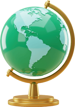 Modern green and blue earth globe on golden stand for education and world concepts png