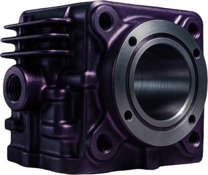High definition industrial engine component with a striking metallic purple finish png