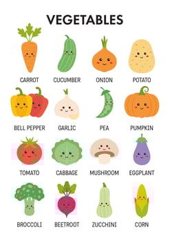 Colorful cartoon vegetables illustration vector