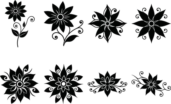 Exclusive Stylized Floral Bundle Hand Drawn Aesthetic Black White Bloom Graphics Elements vector