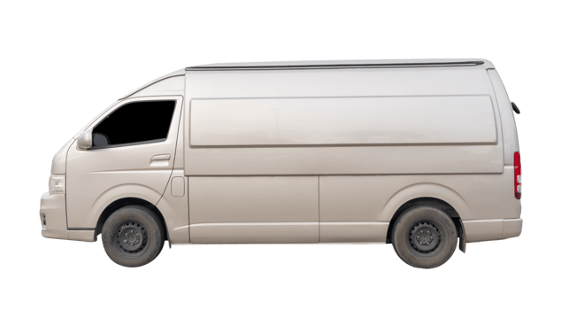 A beige delivery van with left side view isolated with clipping path in file format png