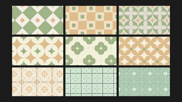 Vintage green ceramic tile background Set vector