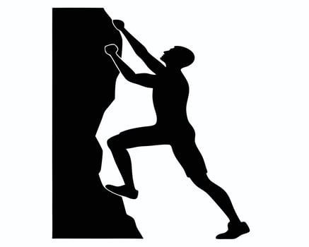 Silhouette of a Man Rock Climbing on a Cliff Face vector