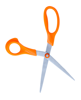 Small scissors with orange handle isolated in file format png