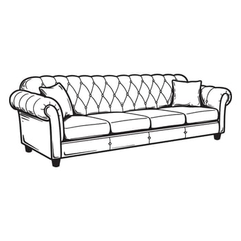 Elegant hand drawn illustration of a classic chesterfield sofa with decorative pillows vector