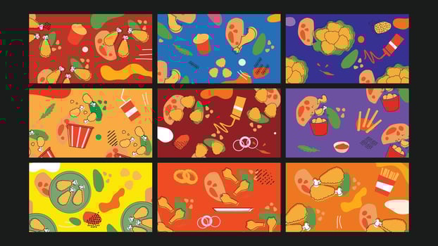 Feast fried chicken background Set vector