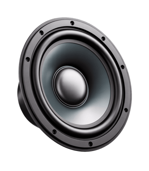 High-fidelity Audio Speaker Detail Closeup showcasing powerful bass speaker technology and elegant design for professional audio applications, transparent background png