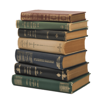 A Stack of Vintage Hardcover Books with Gilded Details and Rich Colors Shows a Collection of Classic Literature, transparent background png