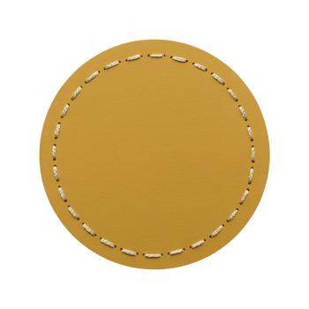 Mustard Yellow Leather Label with Stitched Edge Perfect for Branding Design Projects and Craft Applications, transparent background png