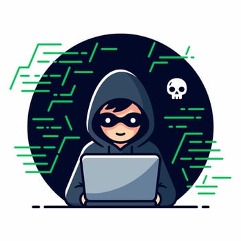Cyber Security Hacker Character Illustration Laptop Coding vector