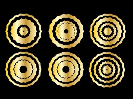 Gold Ring Round Shape Set. Vintage Golden Gradient Texture Circle Geometric Shape. Retro Style Decoration Element Contour Outline. Goldy Frame Button Shape Symbol Collection vector