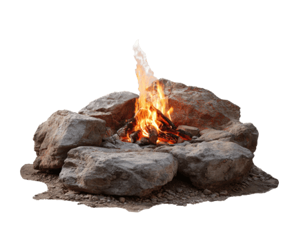 Campfire among rocks for outdoor gatherings and warmth png