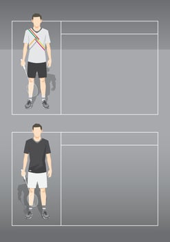 Badminton Players information data on Court - Flat Illustration for Sports Presentation vector