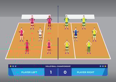 Female Volleyball Match on field with score panel Illustration vector