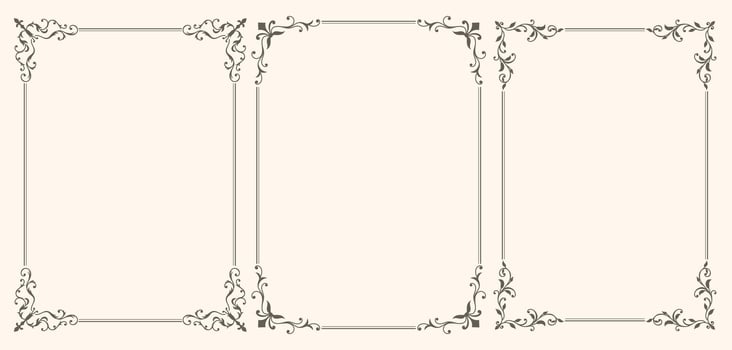 Set of frames with leaves and curls in vintage style vector