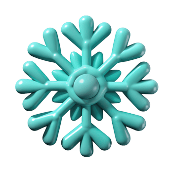 3d render of a teal cartoon snowflake isolated on transparent background png