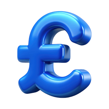 3d render of a blue pound sterling symbol isolated on transparent background png