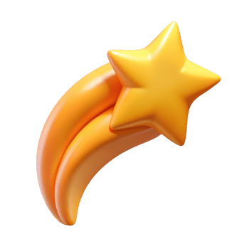 3d render of a yellow shooting star isolated on transparent background png