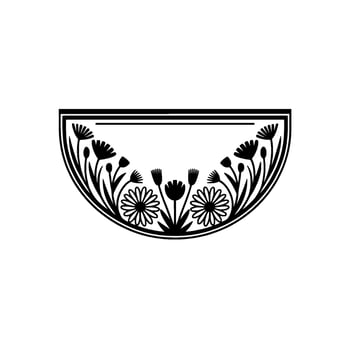 Elegant Floral Semi-Circle Border, Black White Minimal vector