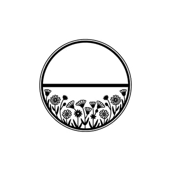 Floral Circle Frame, Black Line Art, Modern vector