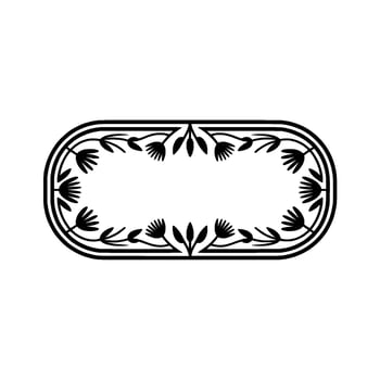 Floral Oval Frame, Minimalist Black and White, Border vector