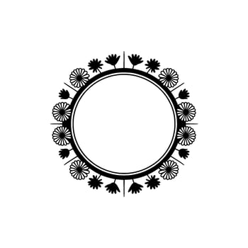 Minimalist Floral Circle Frame, Black White, Elegant, Flowers vector