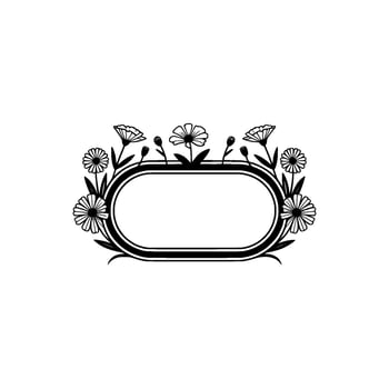 Floral Oval Frame Illustration, Black and White, Vintage vector