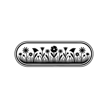 Minimalist Floral Meadow Badge Black and White Illustration vector