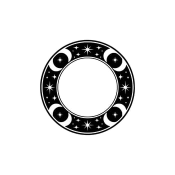 Celestial Circle Frame Crescent Moons Stars, Minimalist vector