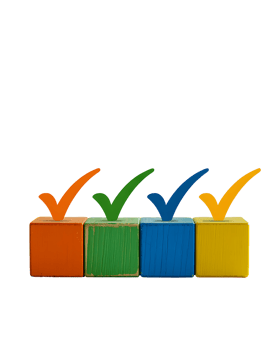 Colorful Wooden Blocks Checkmarks Orange Green Blue Yellow png