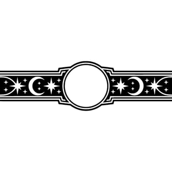 Celestial Banner Star, Moon, Circle Frame, Black and White vector