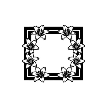 Elegant Lily Flower Frame, Black and White Floral Border, Illustration vector