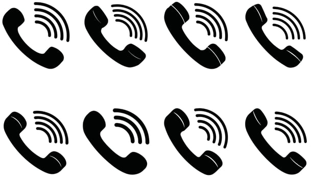 Eight black telephone handset icons with sound waves call calling vector