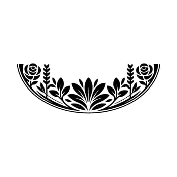 Elegant Black Floral Border, Semicircle on White, Minimalist vector
