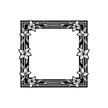Elegant Black White Lily Frame Illustration, Floral Border vector