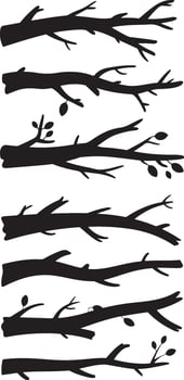 collection of six different black tree branch silhouettes isolated on white vector