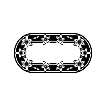 Elegant Floral Oval Frame - Black White Decorative vector