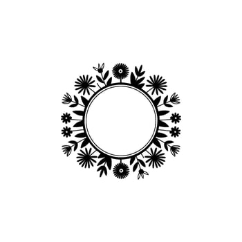 Minimalist Floral Circle Frame Elegant Black and White vector