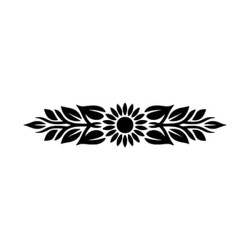 Elegant Sunflower Leaf Floral, Decorative Black Silhouette on White vector