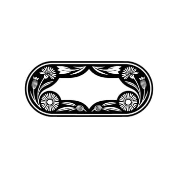 Elegant Floral Oval Frame in Black and White, Decorative Border vector